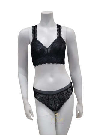 DKNY DK4522 + DK4944 Black Superior Lace Bralette & Panty Set myselflingerie.com